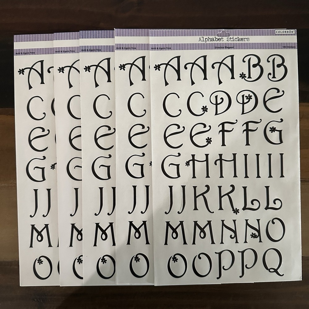 Colorbök Licorice Elegant Alphabet Stickers Black 5 Sheets 143 Count Letters